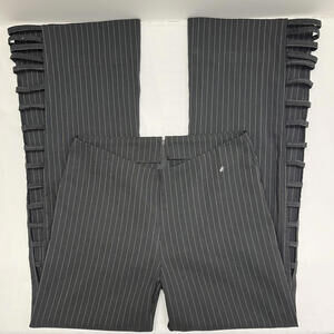 VTG 90s Goth Puuwai Black Pinstripe Low Rise Flare Trousers Cutout Leg Sz S/M